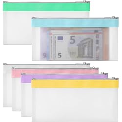 3 Pochettes à Fermeture Éclair Transparentes - 22,5x10,5 Cm (8x4 Pouces) - PVC Imperméable - Pour Argent, Pièces, Documents - 3 Couleurs