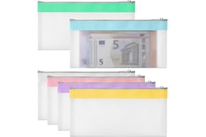 ZMDMAH 6 Piezas Bolsas de Dinero con Cremallera Bolsa de Dinero Sobres de Efectivo Bolsa de Banco Organizador de Dinero Transparente Organizador de Efectivo Multiusos para Cheques Recibos 19,3 x9,4 cm