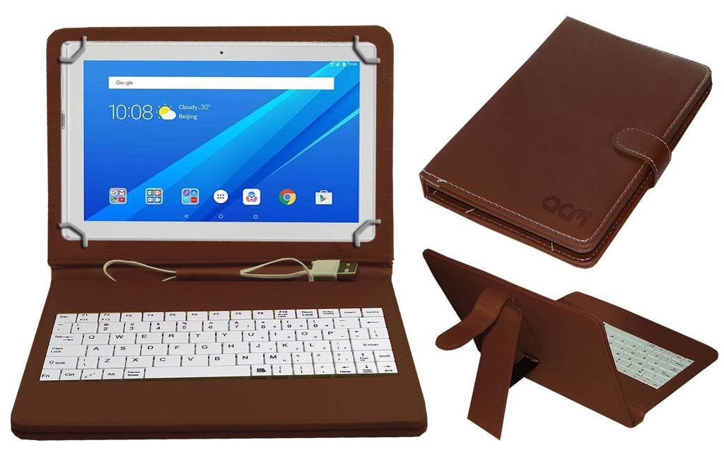 Acm USB Keyboard Case Compatible with Lenovo Tab 4 10 Tablet Cover Stand Study Gaming Direct Plug & Play - Brown