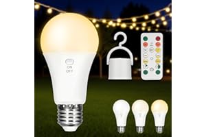 Kambo Ampoule LED E27, Batterie rechargeable avec télécommande, 7W dimmable, minuterie, 3 températures de couleur, lumière sans alimentation, camping, 1 pièce