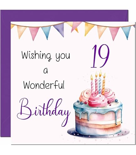 19th Birthday Card For Women - Birthday Card - Happy Cards For 19 Year Old Wife Daughter Sister Granddaughter Cousin Friend Niece 145mm X 145mm 19th Birthday Greeting Cards Gift