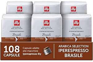 illy, Caffè in Capsule Iperespresso Arabica Selection Brasile, 100% Arabica con Note di Caramello e Frutta Secca, Gusto Intenso, 6 Confezioni da 18 (108 Capsule Totali)