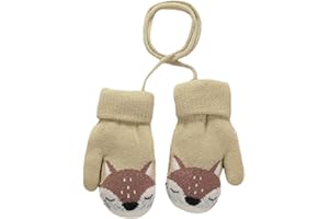 COACOM 1 para rękawiczek dziecięcych, dziergane zimowe rękawiczki ze sznurkiem, rękawiczki dla małych dzieci z małym wzorem zwierzęcym, pogrubione rękawiczki, outdoorowe rękawiczki z aksamitu, dla 1-3