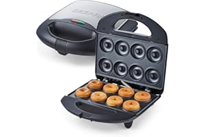 Geepas 750W Doughnut Maker Machine, 8 Hole - Stainless Steel Donut Maker, Non-Stick Doughnut Snack Maker Machine - Makes Crispy Golden Fresh 8 Pcs Of Doughnuts In One Go – 2 Years Warranty