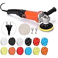 THE WHITE SHOP Adjustable Speed Car Electric Polisher Waxing Machine Automobile Furniture Polishing Tool Handle, self-adhesive disc, carbon brush 7 flat sponge balls, 7 wavy sponge balls wool balls