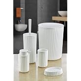Deconox 5 Par&ccedil;a L&uuml;x Plastik Banyo Seti 7 Litre Dokunmatik &Ccedil;&ouml;p Kovalı, Antibakteriyel Fır&ccedil;a (Siyah-Gri) (BEYAZ)