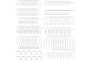 UNICRAFTALE 12 Styles de Boucle d'oreille en Acier Inoxydable Faisant des Réglages (Broche de 0.6-1 mm), 120pcs (60 Paires) Crochets de Boucle d'oreille, Boucles d'oreilles Créoles Lisses pour Bijoux