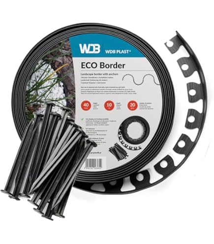 KESSER® Flexibele gazonrand van kunststof, lengte 40 m, hoogte 5 cm, met 200 grondankers 4 paar handschoenen, perkomranding, gazonbegrenzing