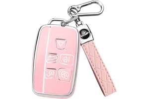 FT FUNTOR for Range Rover Key Fob Cover,Suitable for LR4 Range Rover Sport Evoque Jaguar XJ F-pace,5 Buttons TPU for Jaguar Key Fob Case with Silver Edge (Pink)