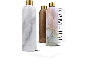 MAMEIDO Botella termica 500ml - Botella agua acero inoxidable antigoteo, Botella agua termica sin BPA, Botella termo para bebidas frías y calientes (White Marble Gold, 0,5l)