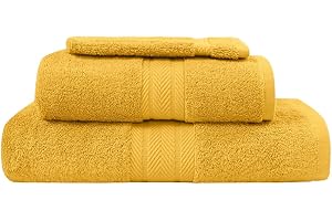 Sensei La Maison du Coton Sensei Maison Luxury 3 Piece Set (1 Bath Towel, 1 Face Cloth, 1 Gloves), Cotton, Saffron, 1 gant, 50x100 cm, 70x140 cm