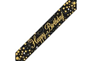 OAKTREE 9ft Banner Sparkling Fizz Happy Birthday Black & Gold Holographic