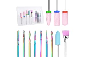 BELICOO 12 Pcs Ceramic Nail Drill Bits Sets, Electric Nail Files Drill 3/32 Inches Tungsten Steel Diamanten Cuticle Nail Drill Tool Home Use Nail Salon - Multicolour