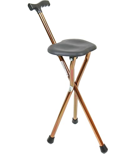 Bâton de marche avec siège - Acier (inoxydable), Cuir