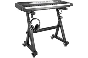 OUUTMEE Soporte para teclado, ruedas, soporte para teclado, forma de Z, ajustable, con riel deslizante, fácil de usar (negro)