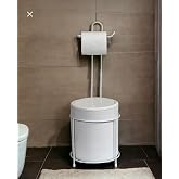 Mavi Concept Modern Tuvalet Kağıtlığı ve &Ccedil;&ouml;p Kovası, Metal, 65 cm, Boyalı Y&uuml;zey, &Ccedil;izgili Desen, Yuvarlak, Ayaklı, Siyah