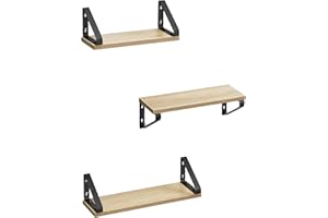 VASAGLE Mensole da Muro, Mensole da Parete, Set di 3, 2 Modalità di Montaggio, 30/35/40 cm, per Soggiorno Cucina Studio Bagno, Colore Rovere e Nero LWS033B11
