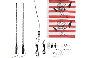 FOCKETY LED Whip Lights with 2 Flag, APP Control 20 Luminous Colors, 300 Patterns, 366 Modes, Lighted Antenna Whip Light Whip Chasing Light for UTV ATV Off Road, Truck, Sand, Dune