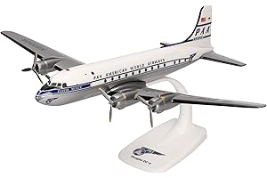 Herpa Maquette Avion Pan American World Airways Douglas DC-4 - N90906 Clipper Munich (en Anglais), echelle 1/125, Snap-fit Model, pièce de Collection, d'avion avec Support, Figurine Plastique