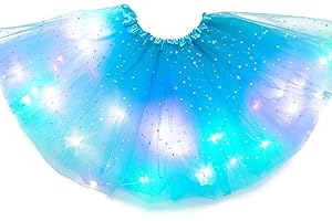 DOMEILLEUR Magic Light Princess LED Dancing Skirt Luminous Christmas Party Stage Tulle Ballet Girl Girls Rainbow Tutu Shiny Skirts Outfit Layered Ballet Tulle Sparkling Skirt for Girl