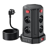 8 AC Power Strips with 3 M Multiple Extension Cable with 4 Switch and 4 USB | Power Strip Sockets with 3 USB A and 1 USB C, E