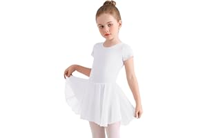 Eisnnu Ragazza Vestito da Balletto Vestito Danza Tutu Body Ginnastica Cotone Manica Corta con Chiffon Gonna Adatto all'età 2-11 Anni