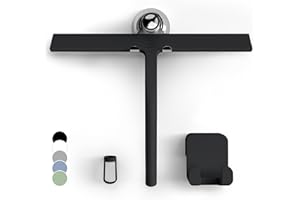 ‎GÜTEWERK GÜTEWERK Duschabzieher Set mit Halterung - schwarz 28 cm breit - ohne Bohren Silikon Abzieher Dusche Badezimmer Fenster Fensterabzieher Edelstahl Kern Scheibenabzieher mit Saugnapf Halter Badabzieher