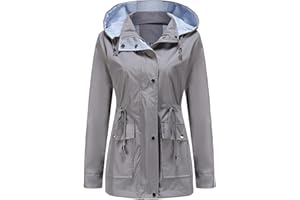 YFFUSHI Femme Manteau Imperméable Léger Blouson Hooded avec Ceinture Parka Coupe-Vent Respirant pour Printemp Automne