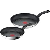 Tefal Comfort Max 24/28cm Stainless Steel Frying Pan Set, Durable Non-Stick Pan with Thermo-Spot Heat Indicator, Induction Co