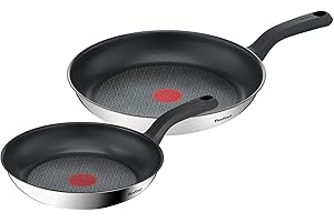 Tefal Comfort Max 24/28cm Stainless Steel Frying Pan Set, Durable Non-Stick Pan with Thermo-Spot Heat Indicator, Induction Compatible Base, Comfortable Grip Handle, G726S204