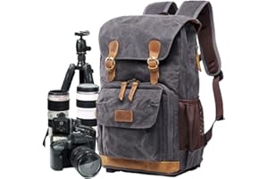 YUHAN Camera Bag, Canvas SLR DSLR Camera Backpack Large Capacity Front Open Waterproof Anti-shock Camera Rucksack Camera Travel Bag Professional Camera Lens Organizer Gray