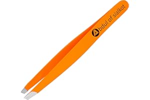 Abdul of Sialkot Tweezers for Eyebrows -Slant Tip Professional Stainless Steel Eyebrow Tweezers for Women & Men - Great Precision on Brow, Facial Hair & Ingrown Hair Pack of 1 (Orange)