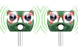 funfunfly 2X Repelente para Gatos Exterior, Ultrasónico Ahuyentador de Perros, Palomas, Pájaros, Perros, Ratones, Zorros, Disuasión Solar 5 Modos IP45 Impermeable con LED Intermitentes