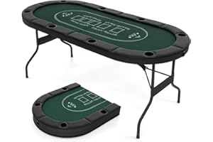 RELAX4LIFE Tavolo da Poker Pieghevole per 8 Giocatori, Tavolo da Texas Holdem Portatile con Fascia Imbottita, Supporti per Bicchieri in Metallo Profondi, Superficie in Feltro di Grado Casinò (Verde)