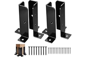 HOTUVEP Post Base, 4Pcs Adjustable Fence Post Brackets with Screws, Thick Solid Steel Bolt Down Post Support Bracket, Deck Porch Railing Mailbox Pergola Metal Fence Post Repair Kit