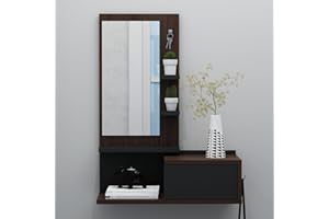 HOMIDEA ENKI Mobili ingresso sospesi - Mobile da corridoio - Armadietto a specchio - Pensile per ingresso con cassetto, specchio e mensola in stile moderno (noce/nero)