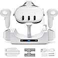 MAKINGTEC Charging Dock for Oculus/Meta Quest 3, Compact Charging Station for VR Headset Controllers with 2 Rechargeable Batteries, LED Display, Desk and Wall Mount Charger Display Stand
