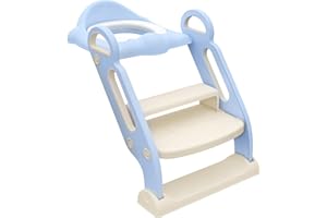 ZONEKIZ Kinder Toilettensitz, Toilettentrainer mit Treppe, Griff, klappbarer Toilettenaufsatz, Töpfchentrainer mit Toilettensitz, für 2-6 Jahre Kinder, Kunststoff, Blau