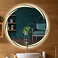 Sunsyze Round Bathroom Mirror with Light | LED Mirror with Imported Touch Sensor + Dimmer + White, Natural & Warm Light | 24x