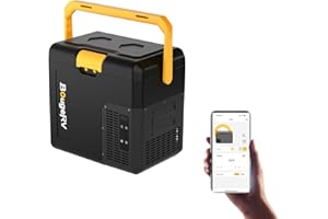 BougeRV CRH Kompressor Kühlbox Klein 18L mit Griff, Auto Kühlbox Tragbar 12V/24V 230V Auto Kühlschrank Elektrisch Mini mit Akkufach App-Steuerung Gefrierfach für Camping Reisen Boot Angeln -20°C~20°C