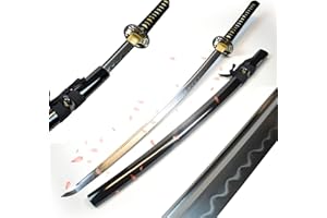 Swords and more Akito Japanese Sword - Samurai Swords Sharp Real Hand Forged Carbon Steel Sword Metal with Sheath, 40 Inch, Katana Sword, Samurai Sword, Black