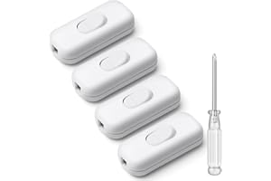 AXFEE Inline Schalter, 4 Stück 250V 6A Zwischenschalter Schnurschalter, Kabelschalter Wippschalter, 2-adrige und 3-adrige Zuleitungen, Schnurzwischenschalter für Lampe Kleingeräte | Weiß
