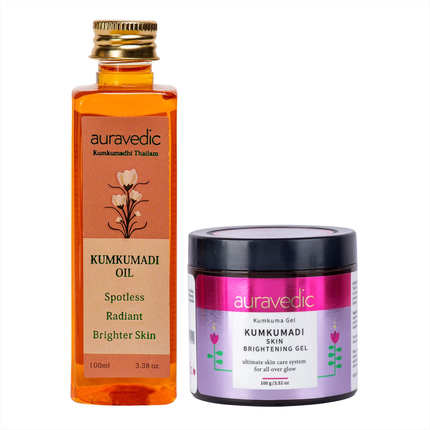Auravedic Kumkumadi brightening gel and Kumkumadi Tailam Kumkumadi face oil for glowing skin Kumkumadi Gel with Kumkumadi oil