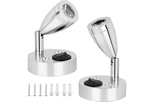 MERSYN 12V LED Spot Reading Light, RV Interior Lighting, Rotatable Reading Light, 3W Warm Light 3000K with On/Off Button for Camping Tents Camper Caravan Van for Motorhome Gadgets (2PCS)