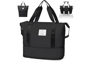 Paneerte Reisetasche Damen, Handgepäck Tasche Faltbare Reisetasche Weekender Damen Reisetasche Handgepäck Nass- Und Trockenreisetasche, Geeignet Für Sport Und Reisen,Schwarz
