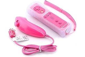 mini kitty 2 en 1 Mando Plus con Motion Plus y Nunchunk para Nintendo Wii (Opcional a Seis Colores) + Funda de Silicona - Rosa
