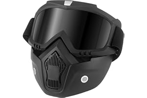 HUOBI Motorcycle Helmet Riding Goggles Glasses With Removable Face Mask,Detachable Fog-proof Warm Goggles Mouth Filter Adjustable Non-slip Strap Vintage Motocross Goggles