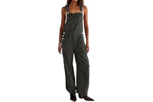 Sawmew Women's Corduroy Dungarees Long Straight Straps Jumpsuit Sleeveless Adjustable Straps Romper Casual Playsuit Jumpsuit with Pockets Plain