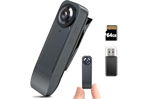 Eloatnalyto 1080P Mini-Körperkamera mit 64 GB Speicherkarte, tragbare Bodycam, tragbarer Polizei-Camcorder für Sicherheit, Wache, Arbeitsaufzeichnungen (schwarz)
