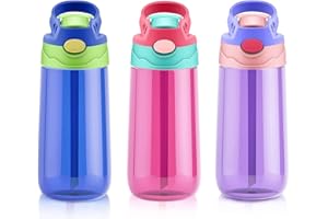 SUPPRUI Kids Water Bottle with Straw for School Leak Proof 480ML Toddler Water Bottles BPA-Free for Boys & Girls(Pink)